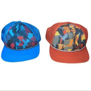 North Face Neon Orange & Blue Camo Mesh Trucker Style Hat Cap Ski Snapback